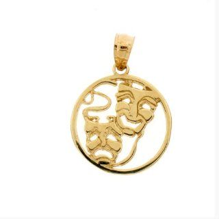 14K Yellow Gold Drama Mask, Laugh Now, Cry Later Pendant: Jewelry