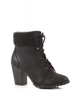 Black Faux Shearling Cuff Lace Up Boots