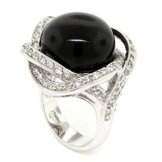 Good looking Large Cocktail Ring w/Black Onyx & White CZs: Alljoy: Jewelry