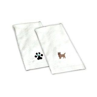 Our Cairn Terrier white hand towel is 100% cotton and measures 16X26. It is directly embroidered with your Cairn Terrier image. This is a unique gift idea for your dog loving friend or family member. This towel makes a perfect addition to any bathroom and 