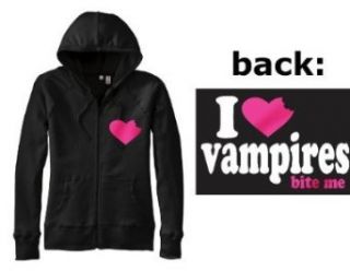 I Heart Vampires Bite Me Zippered Hooded Sweatshirt (XXX Large, Black): Clothing