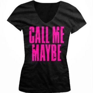 Call Me Maybe Juniors V Neck T shirt, Neon Pink Hot Trendy Lyrics Junior's V neck Tee Shirt: Clothing