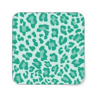 Rainbow Leopard Print Collection   Seafoam Green Square Stickers