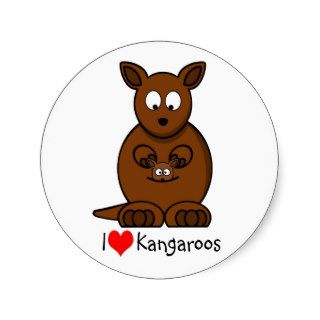 Cute Cartoon Kangaroo and Baby Joey Round Stickers