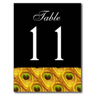Black Gold Peacock Table Number Part of Set of 12 Post Cards