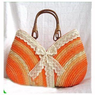 Creativelife Handmade Straw Bag Beach Tote Shoulder Bag For Women, Lace Orange : Diaper Tote Bags : Baby