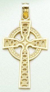14k Gold Religious Necklace Charm Pendant, Celtic Cross With Eternity Circle: Million Charms: Jewelry