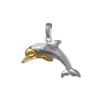 925 Sterling Silver Nautical Necklace Charm Pendant, Dolphin 14K Face Acce: Jewelry