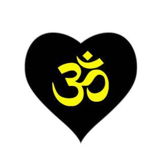 Black and Yellow Om Symbol Heart Stickers