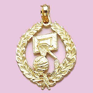 14k Gold Sports Necklace Charm Pendant, Volleyball Ball Pendant High Polish & T: Million Charms: Jewelry