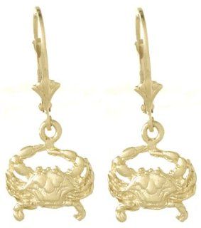 14k Gold Nautical Blue Crab Lever Back Earrings: Dangle Earrings: Jewelry