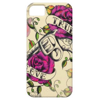 True Love Pistol and Roses artwork, pink & yellow iPhone 5 Case