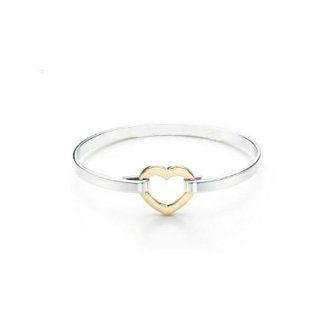 Designer Inspired Sterling Silver Gold Heart Bangle Bracelet: Jewelry