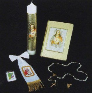 First Communion Gift Set   Boy   Rosary   Armband   New Testament   Candle   FC Pin   Scapular   Box Size: 10.75inx9in., ENGLISH: Jewelry