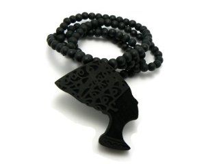Wooden Black Nefertiti Pendant with 36 Inch Wood Necklace: Nefertiti Jewelry: Jewelry