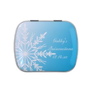 Blue Winter Snowflake Quinceañera Party Favor Jelly Belly Tin