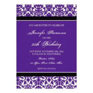 Purple Damask 25th Birthday Party Invitations