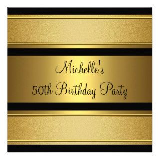 Elegant Black & Gold Metal 50th Birthday Party Custom Invitations