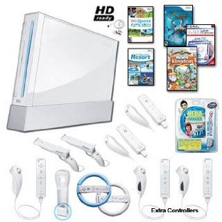 Nintendo Wii White Holiday Family Bundle with Extra Remotes and Nunchucks, Games, Wheels, and Much More: Video Games