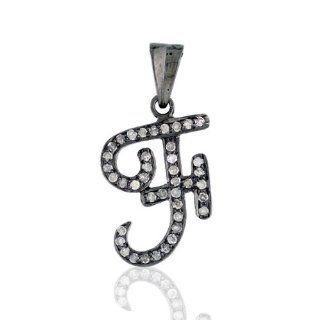 Diamond Pave F Initial Letter Pendant Sterling Silver Alphabet Fashion Jewelry: Pendant Enhancers: Jewelry
