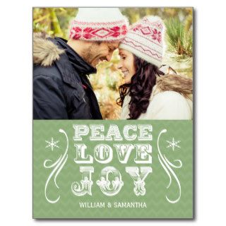 Peace Love Joy Green Chevron Holiday Postcard