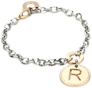 Rebecca "Word" Rose Gold Over Bronze Letter "R" Bracelet: Jewelry