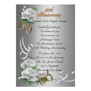 50th Wedding anniversary vow renewal white roses Custom Invites