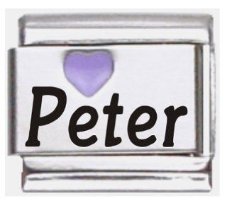 Peter Purple Heart Laser Name Italian Charm Link: Italian Style Single Charms: Jewelry