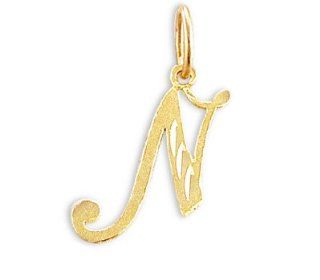 Cursive N Letter Pendant 14k Yellow Gold Initial Solid: Jewel Tie: Jewelry