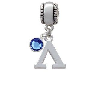 Large Silver Greek Letter   Lambda   Charm Bead with Sapphire Crystal Dangle: Delight: Jewelry