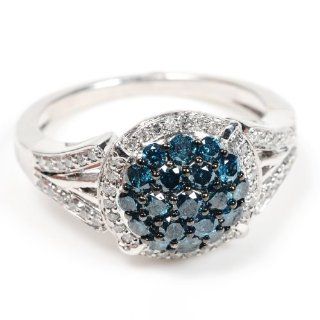 Sterling Silver Blue & White Diamond Bridal Fine Ring Jewelry for Women's: Jewelry