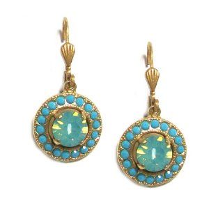 Catherine Popesco 14K Gold Plated Round Dangle Earrings with Pacific Opal and Turquoise Swarovski Crystals: Catherine Popesco: Jewelry