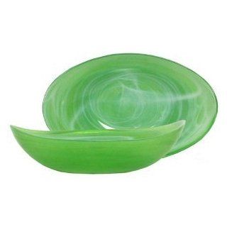 Large Lime Green Glass Boat Bowl w/ White Opaque Swirl   13.5"Lx8"Wx3.5"H: Kitchen & Dining
