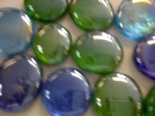 TBC "ASSORTED BLUES & GREENS" XL Decorative Gems: Vase Filler, Table Scatters. Beautiful Unique Glass Stones NEW Size "X LARGE" 1" Diam. Mixed Blues & Greens 100% Flat Glass Gem Stones. Vase Filler, Table Scatters. Use in F