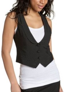 Necessary Objects Juniors Pinstripe Vest, Black, Small: Clothing