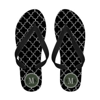 Black White Moroccan Quatrefoil Loden Monogram Sandals