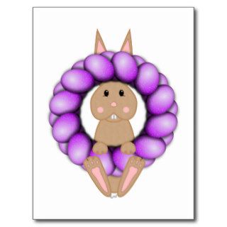 Tan Bunny And Purple Easter Wreath Post Cards