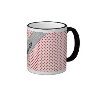 Trendy Red and White Polka Dot Monogram Coffee Mugs