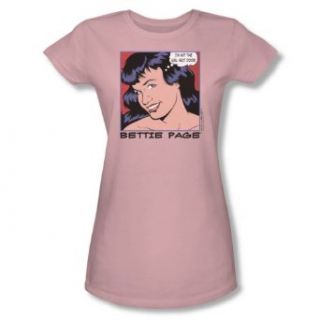 Bettie Page   Girl Next Door Juniors T Shirt In Pink: Clothing