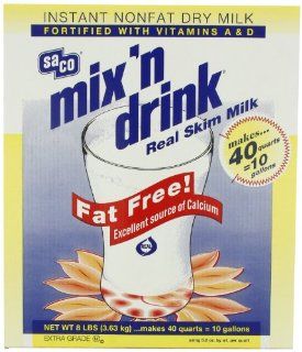 Saco Mix 'n Drink, Instant Non Fat Dry Milk, (makes 40 quarts), 8 Pound Box : Powdered Milk : Grocery & Gourmet Food
