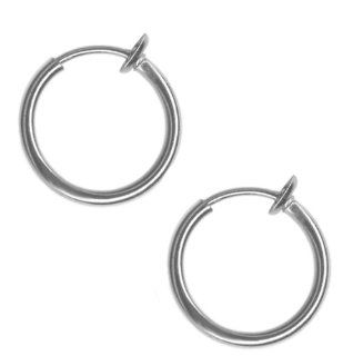 Pair of Small Size 5/16 in. Non Pierced Silver Plated Hoops Clip On Hoop Earrings Fake Nose Ring Fake Lip Ring: Jewelry