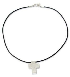 Men's leather necklace, 'Southern Cross'   Men's Peruvian Cross Fine Silver Cord Necklace: Pendant Necklaces: Jewelry
