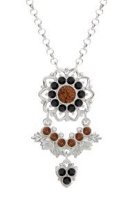 Pleasing Pendant by Lucia Costin with Leaf Elements and Multi Petal Flower, Decorated with Brown and Black Swarovski Crystals; .925 Sterling Silver; Handmade in USA: Lucia Costin: Jewelry