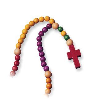 Multiple colored Non toxic Wooden 20.5in Childrens Rosary   Perfect Baptism Gift: Pendant Necklaces: Jewelry