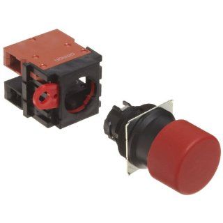 Omron A22 SR 11M Mushroom Type Pushbutton and Switch, Screw Terminal, IP65 Oil Resistant, Non Lighted, Momentary Operation, Round, Red, 30mm Diameter, Single Pole Single Throw Normally Open and Single Pole Single Throw Normally Closed Contacts: Electronic 