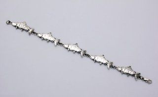 Sterling Silver Salmon Bracelet with Lobster Claw Clasp, 7.25 Inches: Jewelry