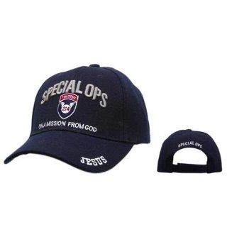 SPECIAL OPS ON A MISSION FROM GOD, Christian Baseball Cap, NAVY BLUE Hat, Adjustable to Fit For Most Men, Women and Teen Head Sizes, Religious Headwear: Everything Else