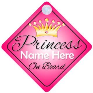 Princess On Board Pink with Crown (001) Personalised Car Sign New Baby Girl / Child Gift / Present  Child Safety Car Seat Accessories  Baby