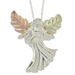10k Black Hills Gold on Sterling Silver with 12k Gold Leaves Angel Pendant Necklace Women's Jewelry FREE STERLING SILVER CHAIN INCLUDED: Jewelry