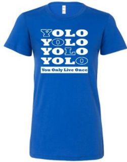 Royal Blue Juniors YOLO You Only Live Once Drake OVO Y.O.L.O. YMCMB T Shirt   Small: Clothing